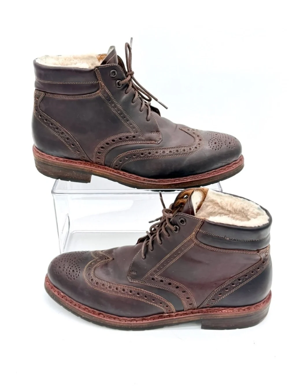 Heinrich Dinkelacker Brown Leather Wingtip Boots Shearling Lined Men US 10.5